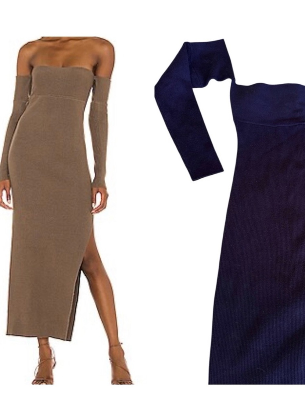 HOUSE OF HARLOW 1960 Hazel Ribbed Off-Shoulder Navy Blue Maxi Dress Dress